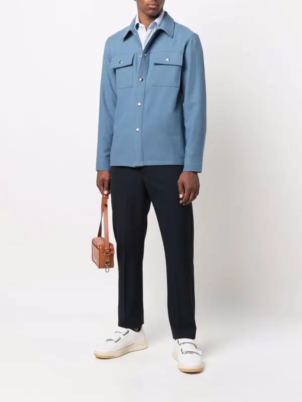 Sandro Single Breasted Shirt Jacket Wool Blue Size M